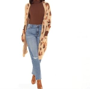 🏷️FN She's Been Spotted Cardigan Longline Pockets Animal Print XL